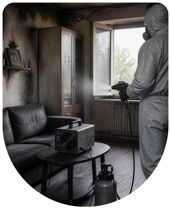 Профессиональное устранение запаха гари после пожара в Мирном